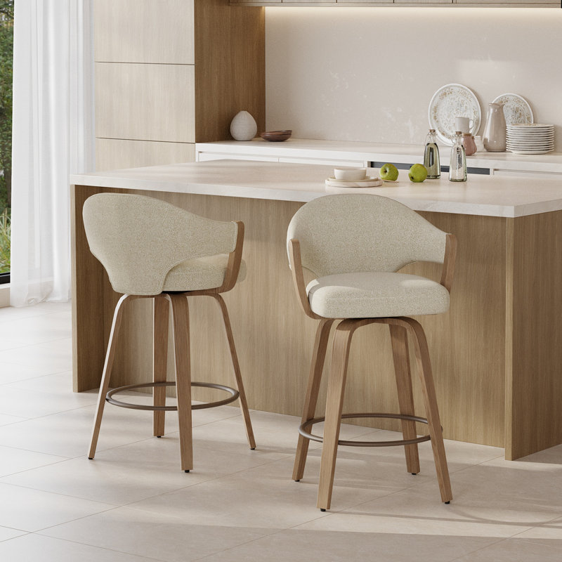 Tabouret de bar rotatif 26 po Mid-Century, Beige