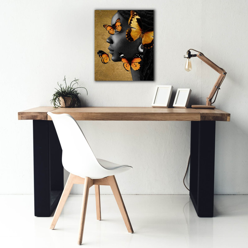 «Epic Graffiti» «Monicolore Golden Butterfly 1» par Alonzo Saunders, art mural sur toile, 20 po x 24 po, H 24 po x l 20 po