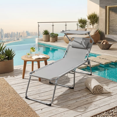 Méridienne d'extérieur pliante avec auvent, méridienne inclinable et ajustable, chaise de bronzage en maille respirante avec dossier inclinable, pour la terrasse, la piscine, la plage