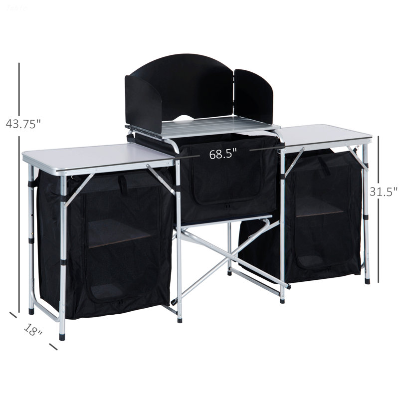 Fold-Up Cooking Table With Windscreen And Storage