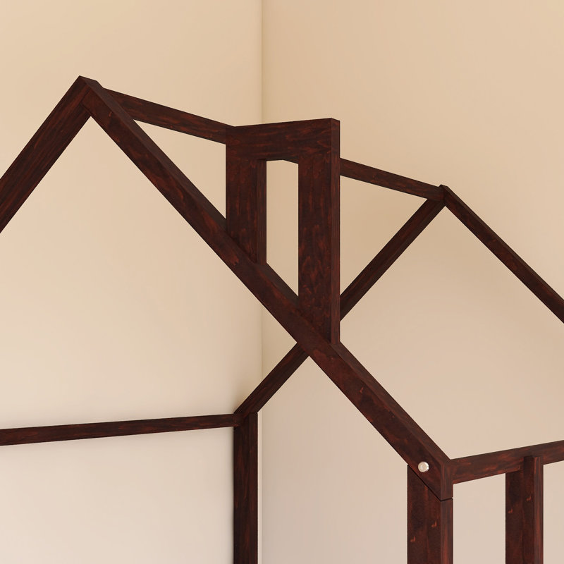 Wood Bed House Bed Frame With Fence, Espresso , Full