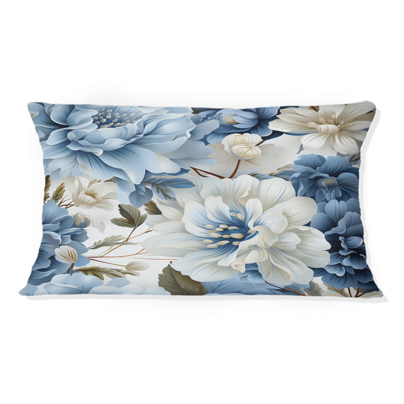 Floral Blue And White Victorian Pattern II - Floral Printed Pillow