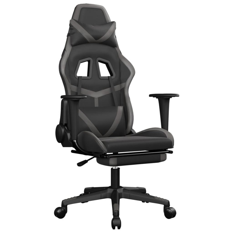 Massage Gaming Chair with Footrest Faux Leather, Black/Gray