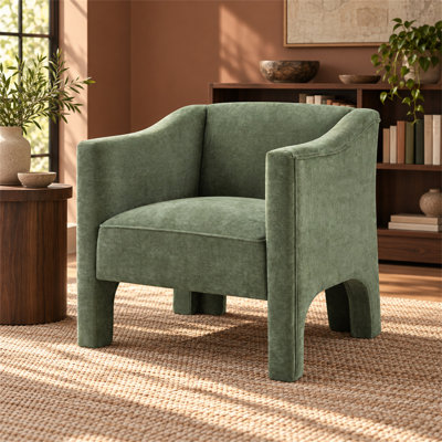 Fauteuil d'appoint moderne en forme de tonneau, fauteuil rembourré en chenille avec accoudoirs fermés, vert
