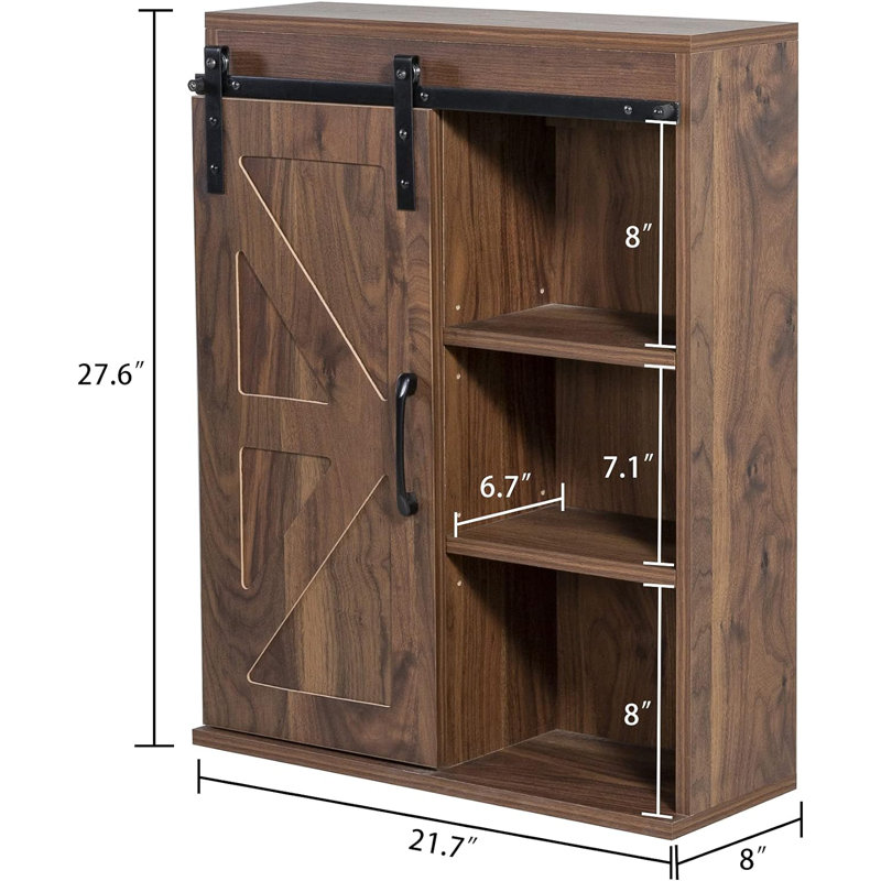 Armoire de salle de bain murale en bois massif Purrier, Noyer