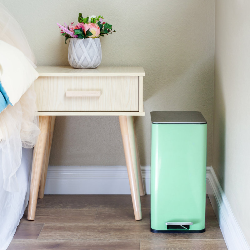 Mint Green Stainless Steel Rectangular Step-On Trash Can, 2.6 Gallons