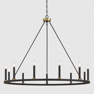 Adriana 47" W 16-Light Dimmable Wagon Wheel Chandelier with Sloped Ceiling Adapter