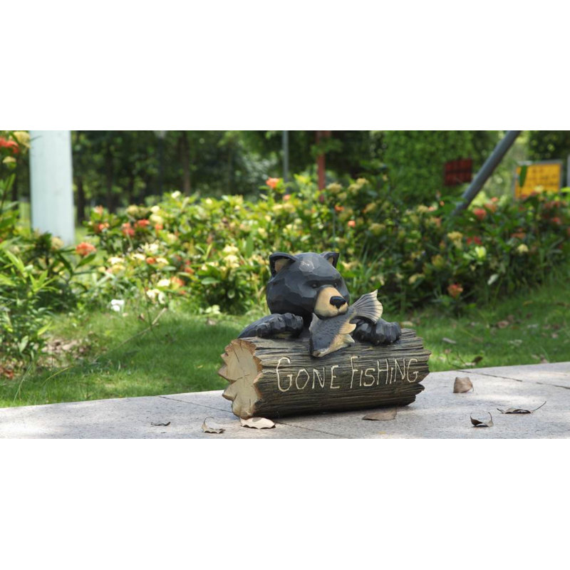 Bear with "Gone Fishing" Sign Statue