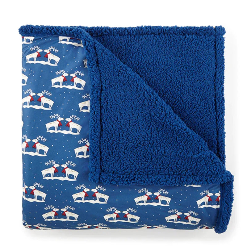 Couverture en sherpa Micro Flannel MD, Double / grand (l 90 po x L 90 po), «Kiss Me Deer»