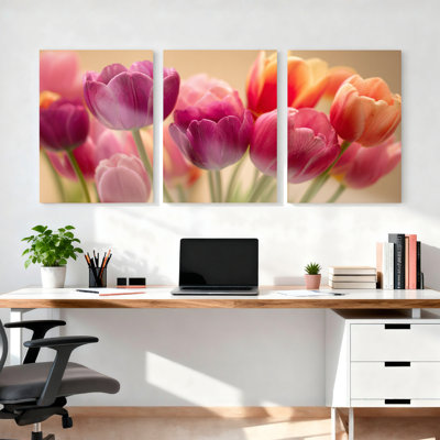 Ensemble de 3 tableaux muraux sur toile de tulipes, parfaits pour le salon, la chambre à coucher ou la décoration intérieure.