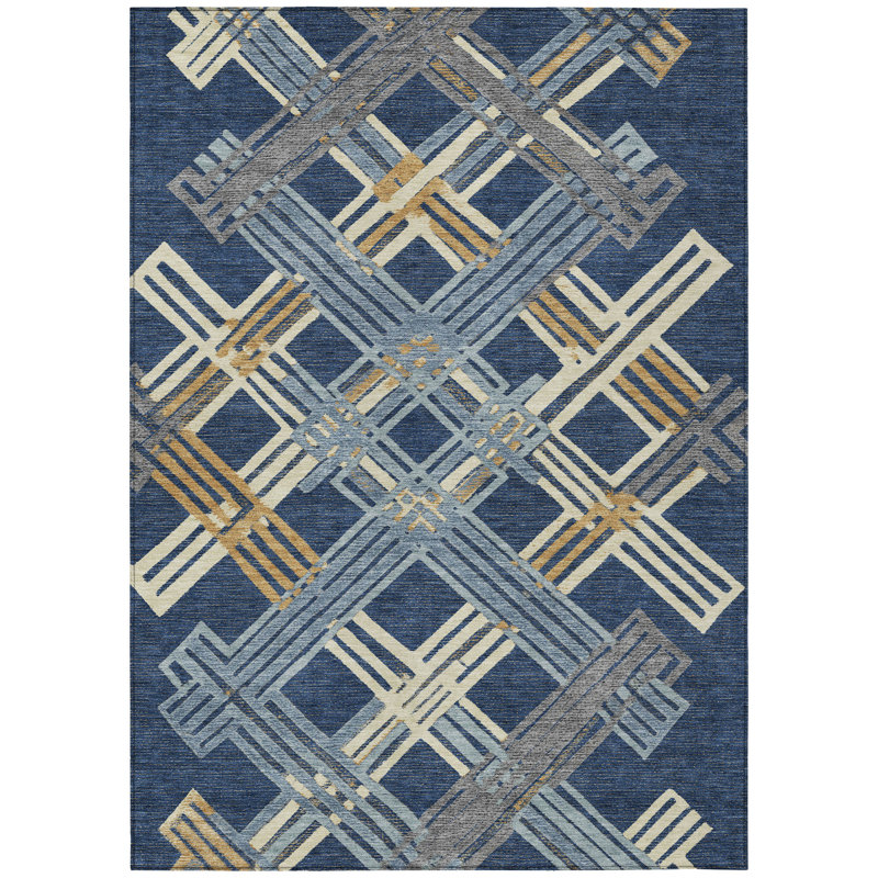 Machine Washable Indoor/Outdoor Chantille ACN2452 Geometric Rug, Navy, 2'6" x 3'10"