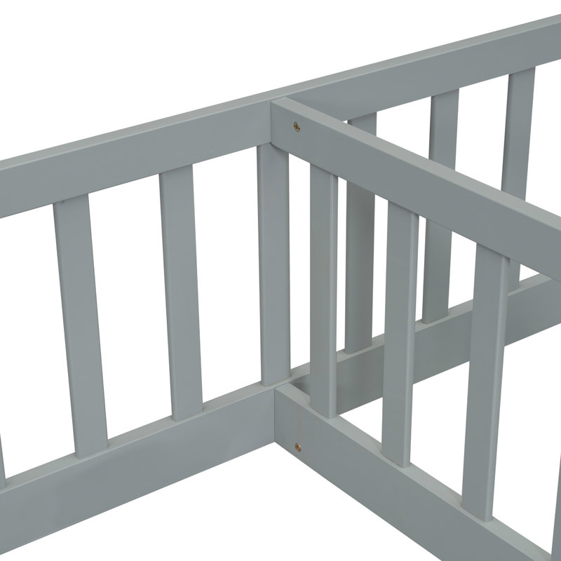 Twin Bed With Guardrails, Grey - & Fun Floor For Two Twins Stable Practical Setup, Gray