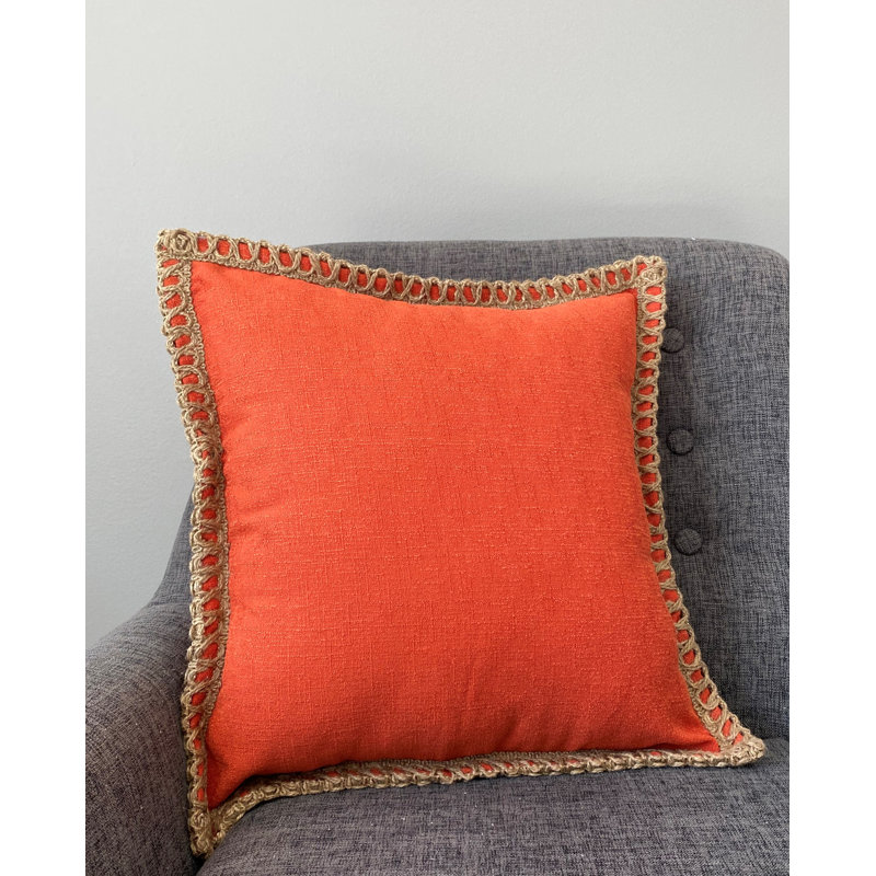 Coussin en jute avec insert ivoire, Orange
