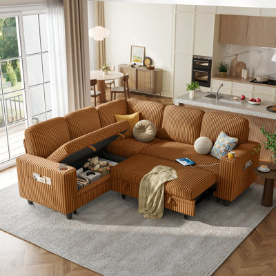 Canapé modulaire rembourré 81 po avec porte USB et porte-gobelets Sherry