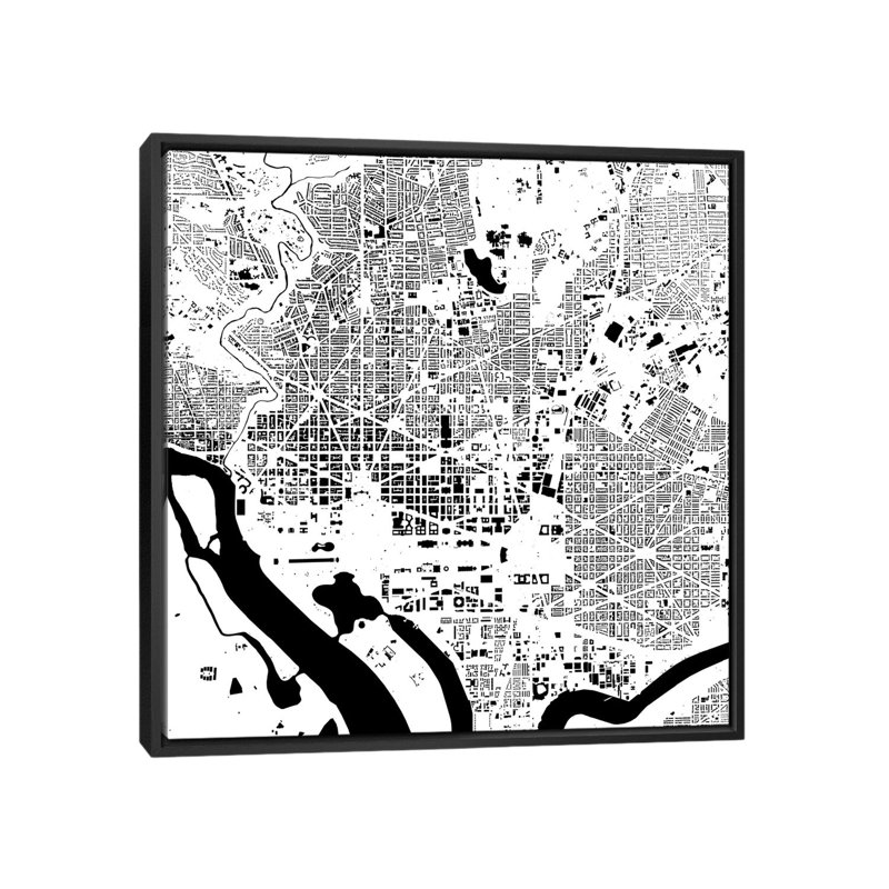 «Washington D.C.» Impression sur toile tendue grise, H 18 po x l 18 po x P 1,5 po, Toile encadrée noire, Pas de tapis