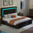 LED Adjustable Velvet Upholstered Headboard Bed Frame With 4 Storage Drawers And USB Ports-409339811-409645851