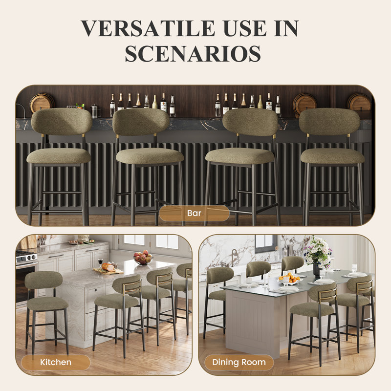 Yes Upholstered Bar Stool with Iron Frame, Brown