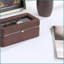 4-Slot Watch Display Case with Tempered Glass Lid, Brown Leatherette | Brown | Glass