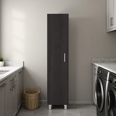 Tall Freestanding Storage Cabinet, Single Door, Interior Shelves, Dark Oak Color, Particle Board Material, Adaptable To Different Needs In Various Rooms Door Unit With Internal Shelving, Color On