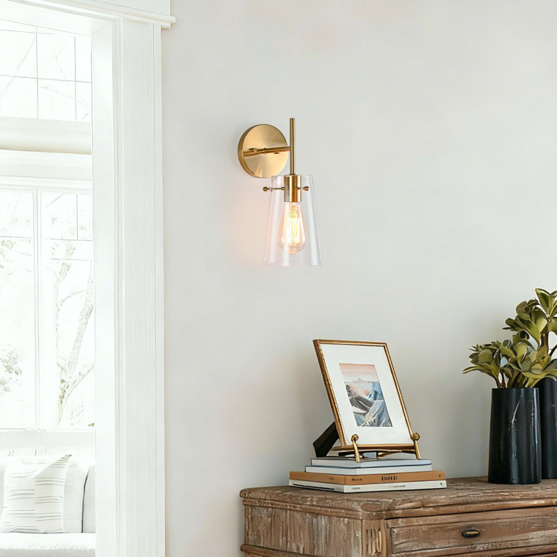 Clemmon 1-Light Armed Wall Sconce, Antique Brass