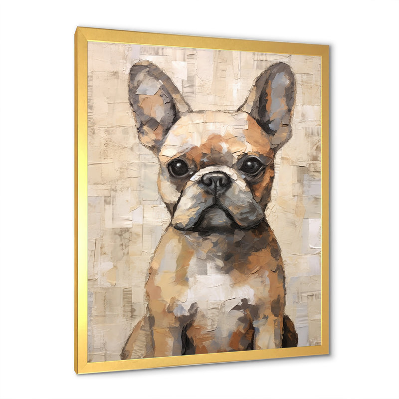 «Boston Terrier Playful Portrait», reproduction sur toile, Encadrement doré, H 32 po x l 24 po