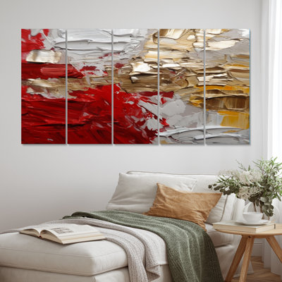 «Cardinal Sin Retro Delight Abstract Red & Gold», reproduction d'art abstrait - 5 panneaux égaux