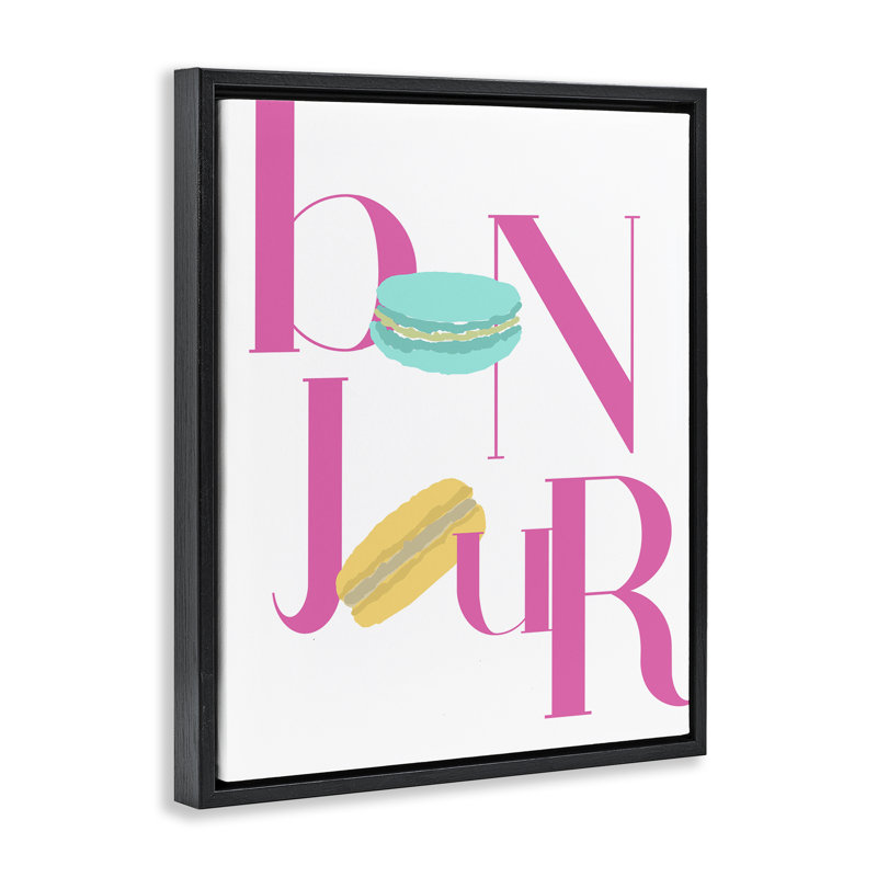 Cadre flottant Bonjour Macarons, par ANNA QUACH, Cadre flottant noir de jais, H 21 po x l 17 po