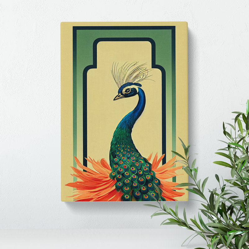 Peacock Art Deco - Wrapped Canvas Print, 50cm H x 35cm W
