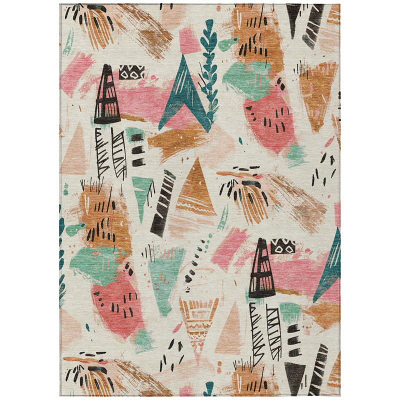 Tapis intérieur / extérieur lavable ivoire Veldorah - LOOMlan, 9 pi x 12 pi