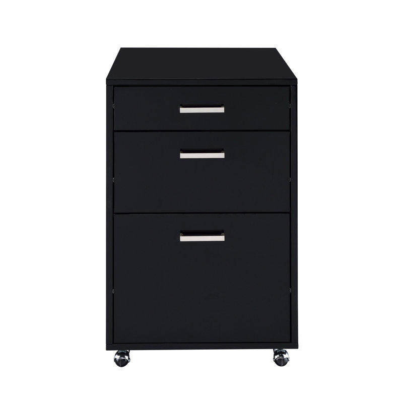 High Gloss & Black File Cabinet With 3 Drawers - , 18" X 22" 28"H, No Assembly Required, 62 Lb, Caster Wheels Present 3 Finish 18"X22"X28"H, Assembly, For Mobility