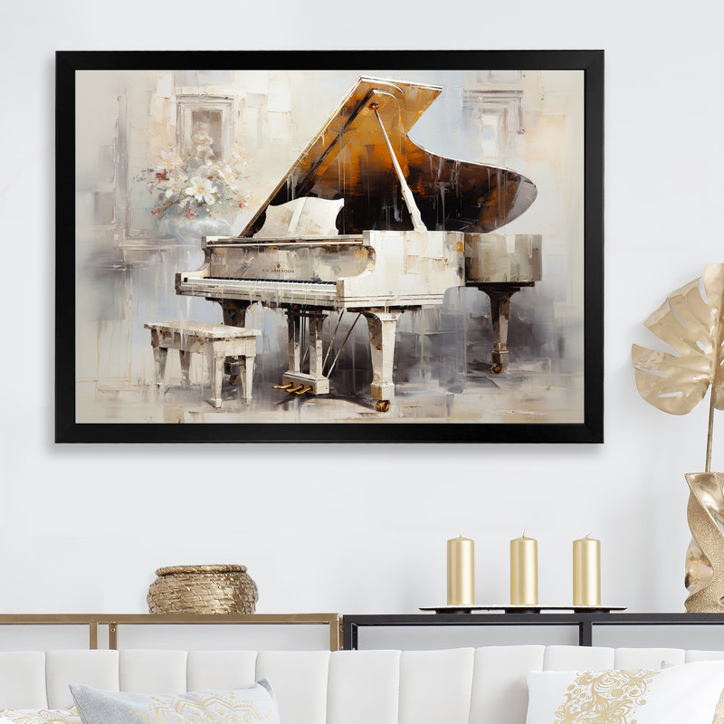 Reproduction d'art sur toile, "Beige Piano Orharmonras Origin I", Cadre simple noir, H 34 po x l 44 po x P 1,5 po