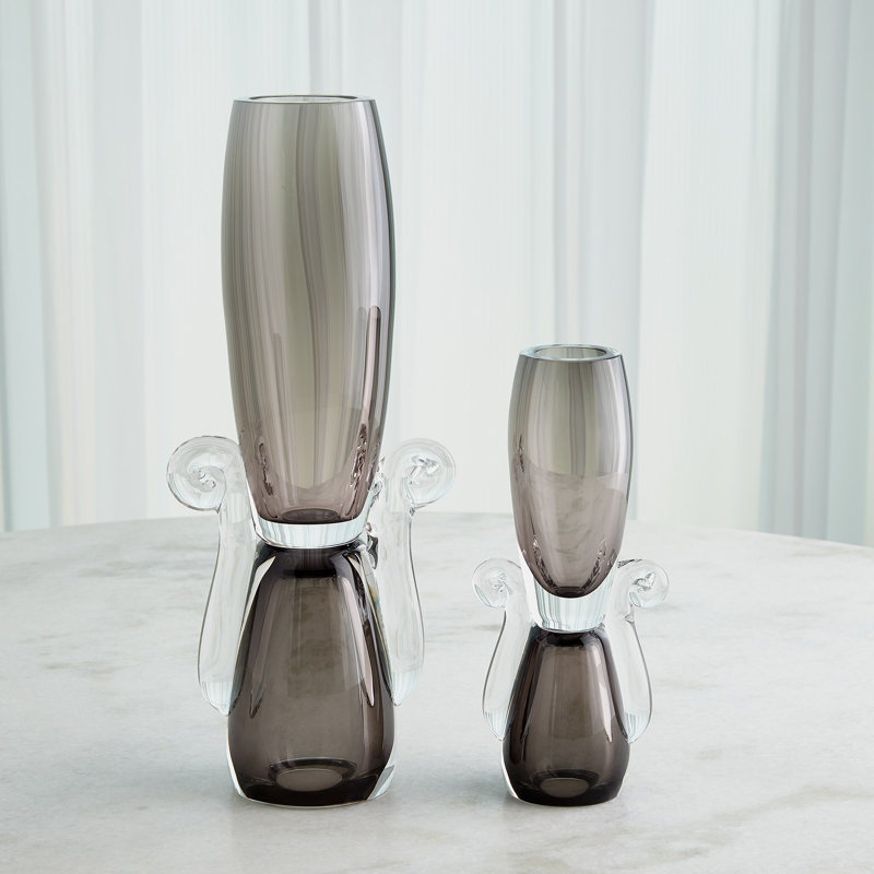 Lydia Handmade Glass Table Vase, 18" H x 7.5" W x 4.5" D, Gray/Clear