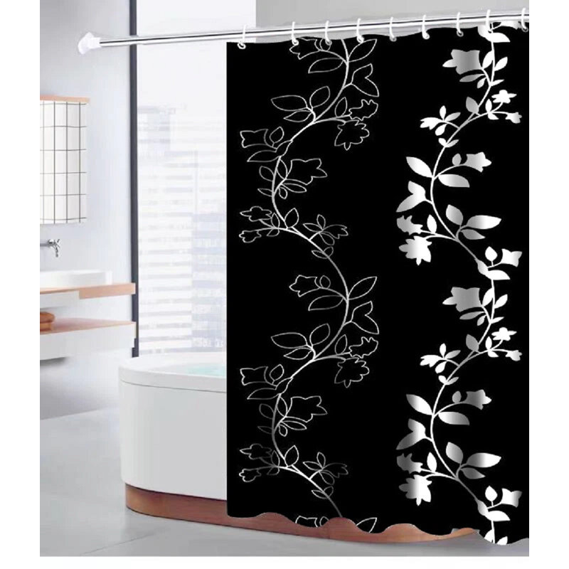 Sheer Single Curtain Panel, White/Black Floral