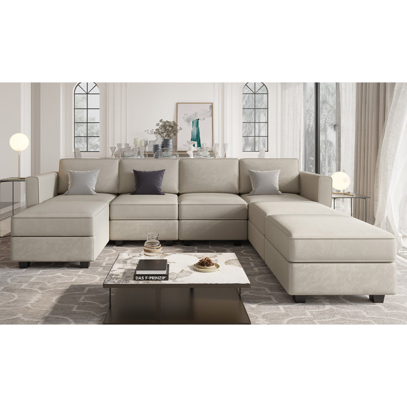Vashudev 116.6'' Velvet Modular Upholstered Sectional Sofa 8-Pieces Modern Storage Couch, Gray Velvet