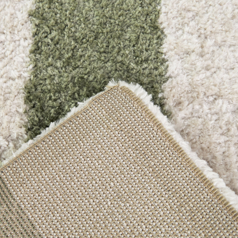 Augello Green Striped Area Rug, Rectangle 5'3" x 7'