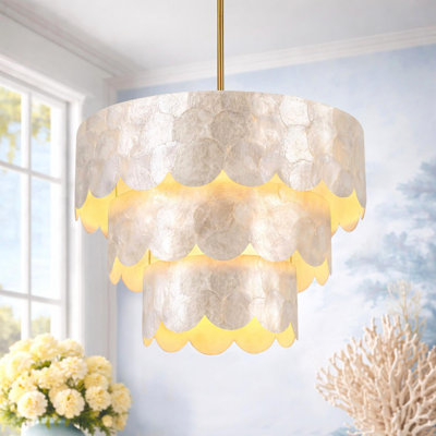 24" 6-Light Scalloped Capiz Shell Drum Chandelier