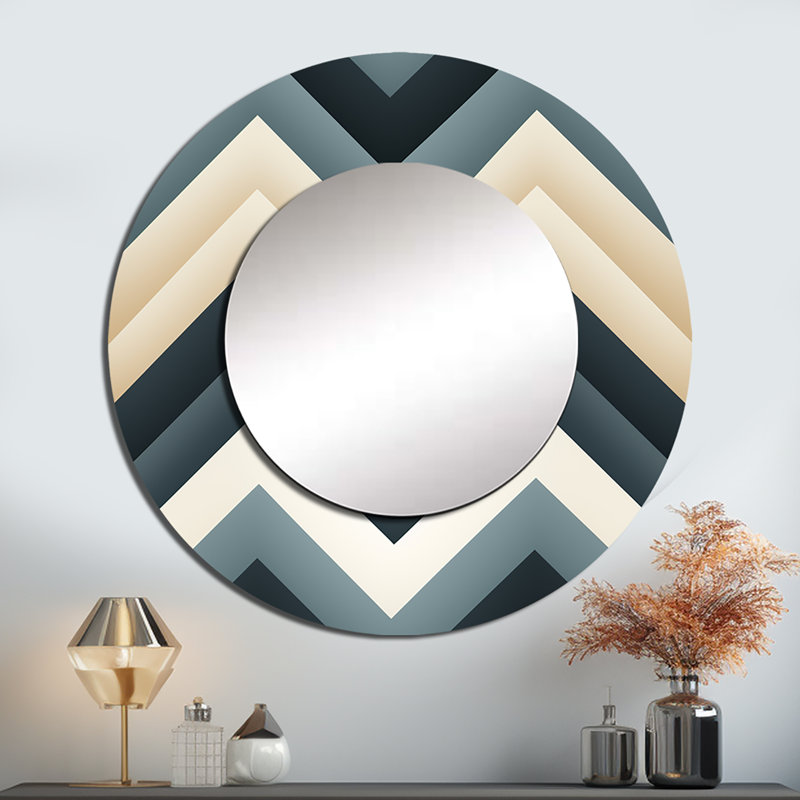 Motif à chevron neutre géométrique gris Ruzich - miroir mural chevron, 36 po x 36 po