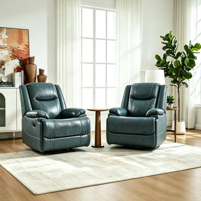 Pendaray 37.4'' Wide Classic Premium Genuine Leather Manual Zero Clearance Reclining Home Theater(Set Of 2)