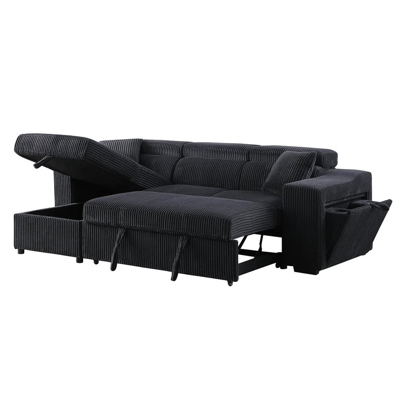 Ryzer Upholstered L-Shaped Sectional, Black Fabric