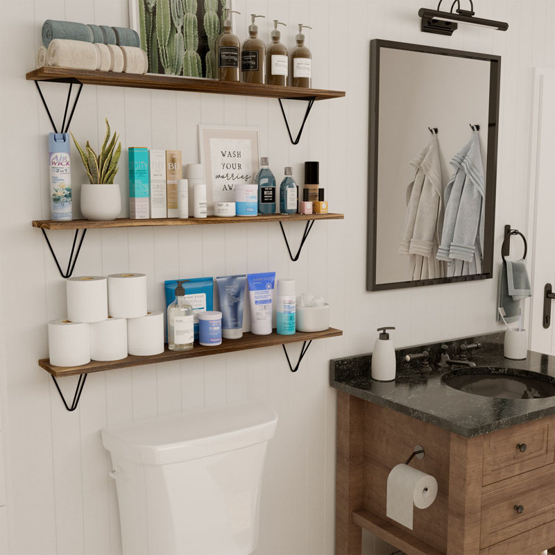 Deyjah 3 Piece Paulownia Bracket Shelf, 4.5" H x 36" W x 6" D