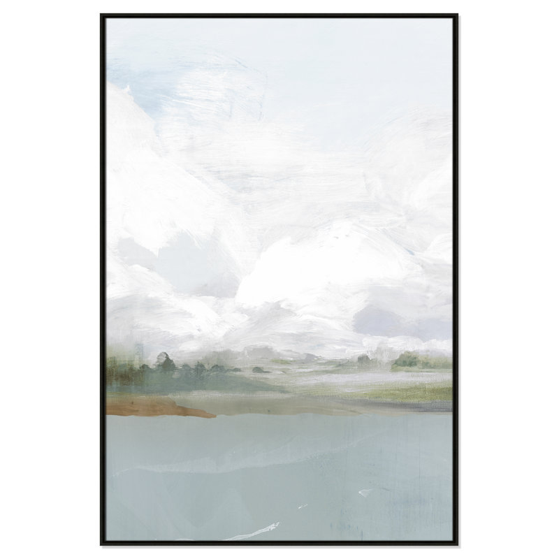 All Shore Watercolor Canvas Painting Print with Wood Floater Frame , 61.5" H x 41.5" W, Black