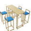 Ensemble de table de bar et chaise cinq pièces, structure dorée, plateau de table multicouche, coussin de chaise et dossier en éponge, table avec fonction de rangement (or + beige + bleu)