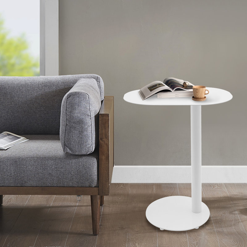 C-Shaped Metal Side Table Couch End Table, White