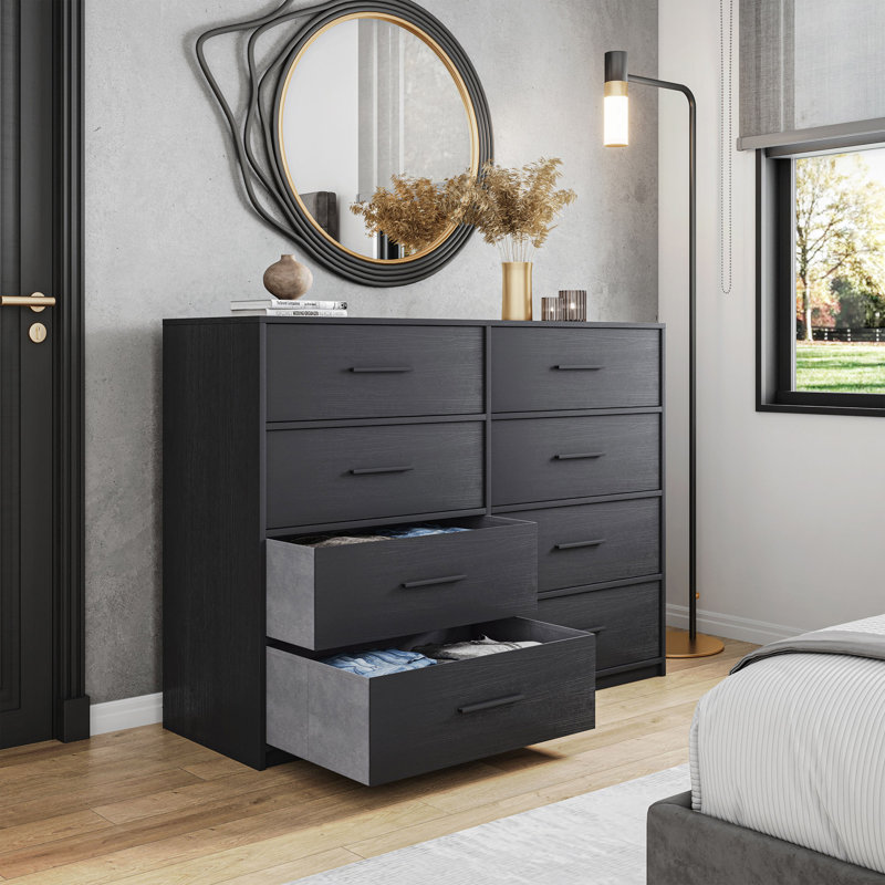 Commode 8 tiroirs avec grands tiroirs en tissu, Noir