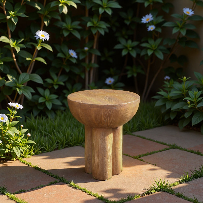 Table d'appoint ronde à trois pieds en grain de bois MGO, structure stable