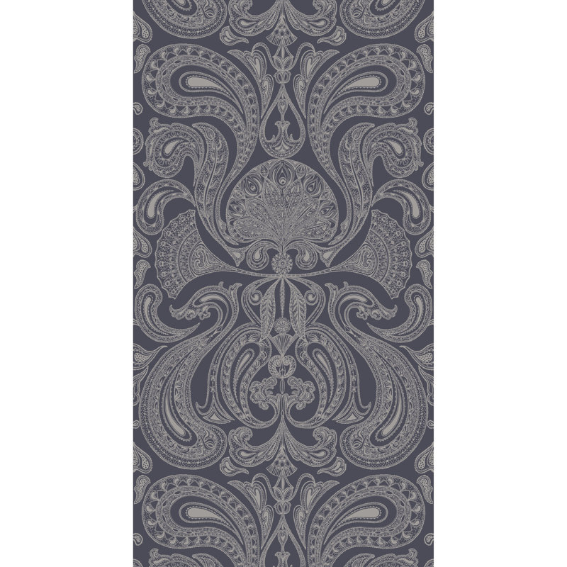 Malabar Paisley Wallpaper Roll, Gilver/Charcoal