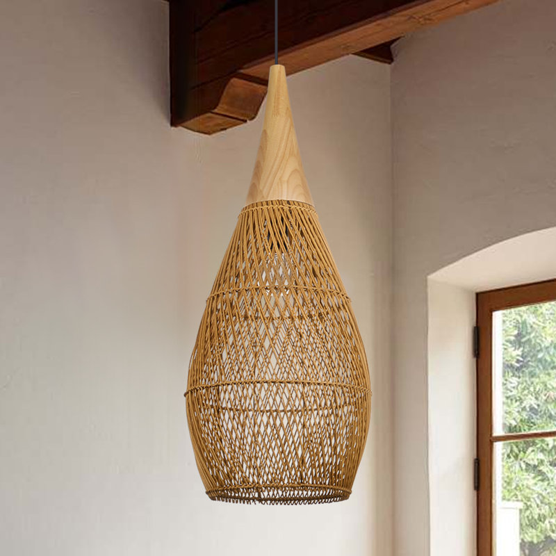 Luminaire suspendu géométrique naturel à 1 lumière Corlyn, Brun, H 33,46 po x l 13,77 po x P 13,77 po
