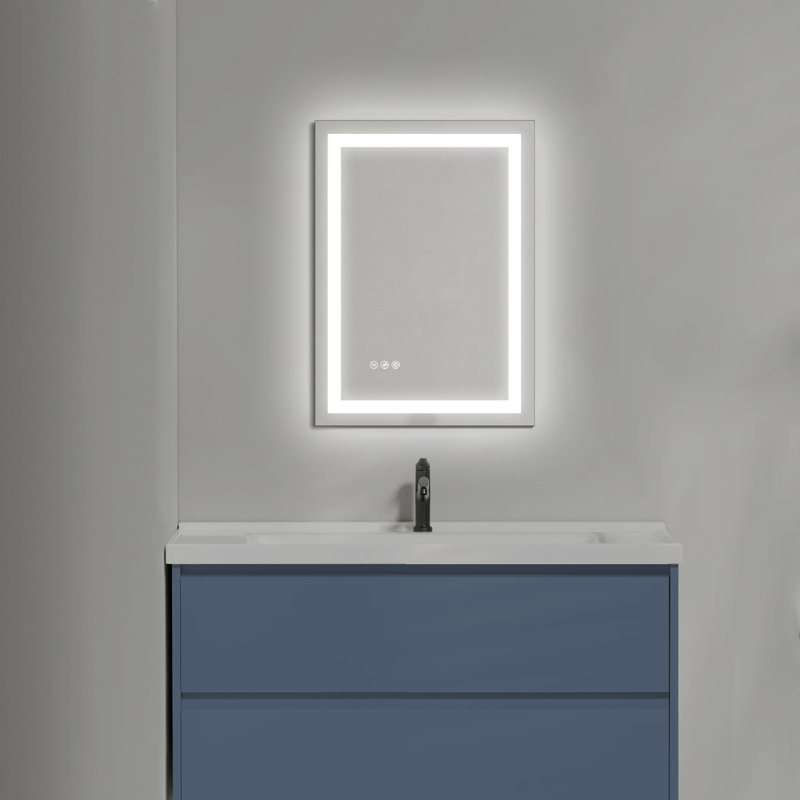 LED Aluminum Framed Wall Mounted Bathroom Vanity Mirror with Dual Front & Back LED Strip Lights, 28" x 20"