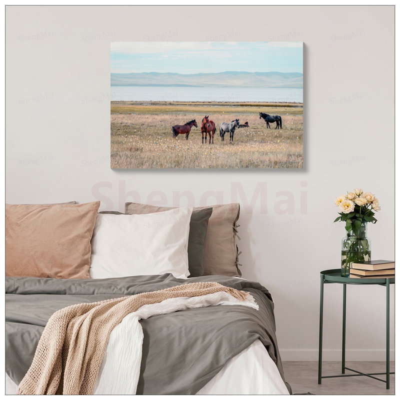 Cheval, art mural encadré: peinture en bois de style campagnard campagnard, décor rustique rétro pour le salon