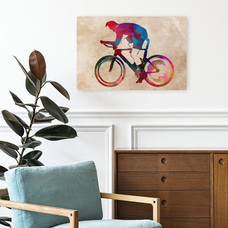 «Vibrant Cycling Racer», art mural contemporain, 16" H x 24" W